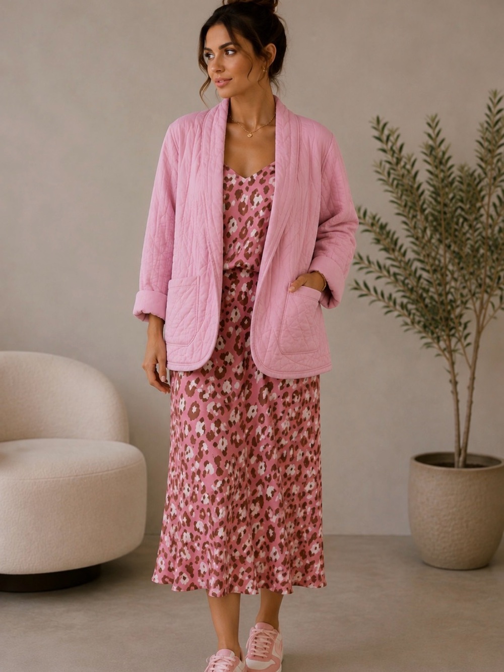 Pink Leopard Print Satin Midi Skirt - Women.Made in Italy